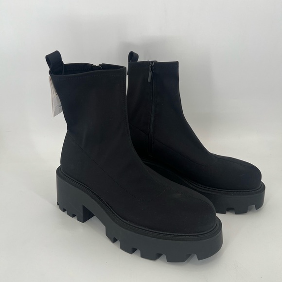 Zara Neoprene Fabric Chunky Platform Lug Sole Boots In Black - Picture 5 of 7